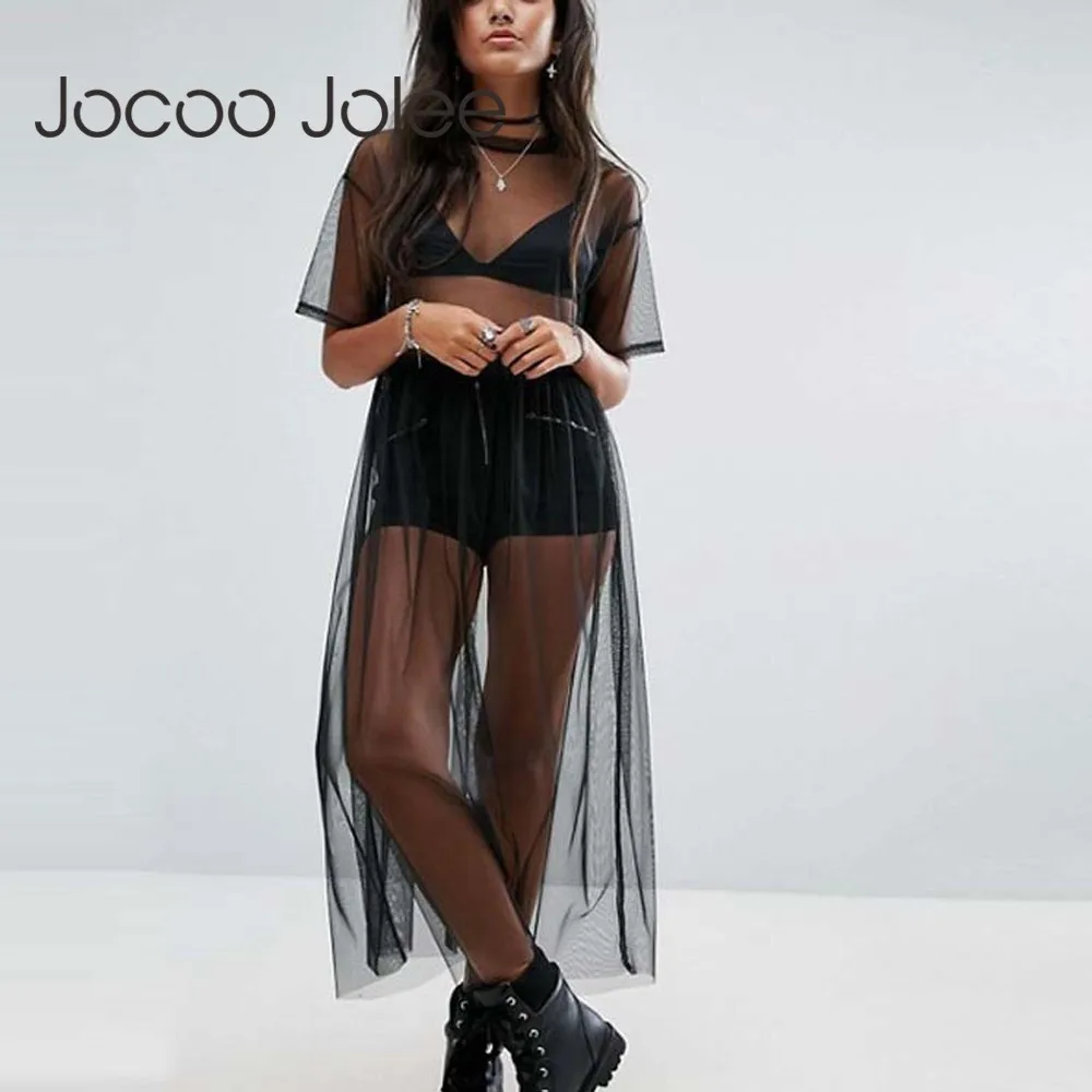 Jocoo Jolee сексуальное женское черное Сетчатое Прозрачное платье с коротким рукавом