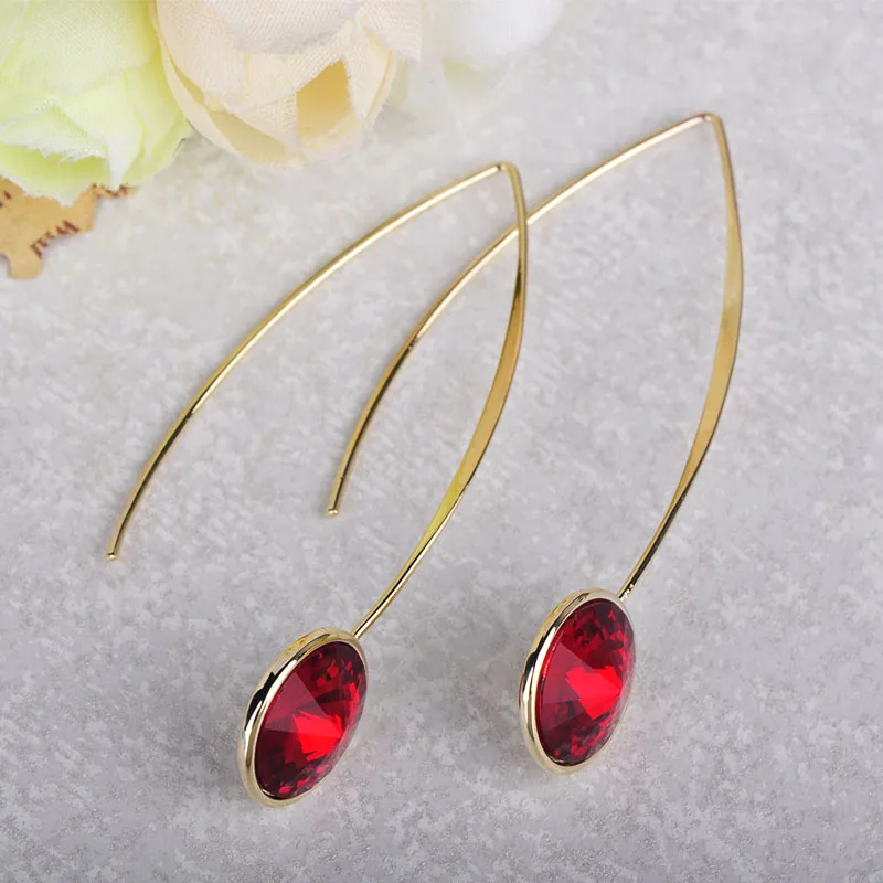 

Blucome Delicate Simple Long Drop Pendant Earring Green Rhinestone Ear Jewelry For Women Girl Party Costume Decoration Ornaments