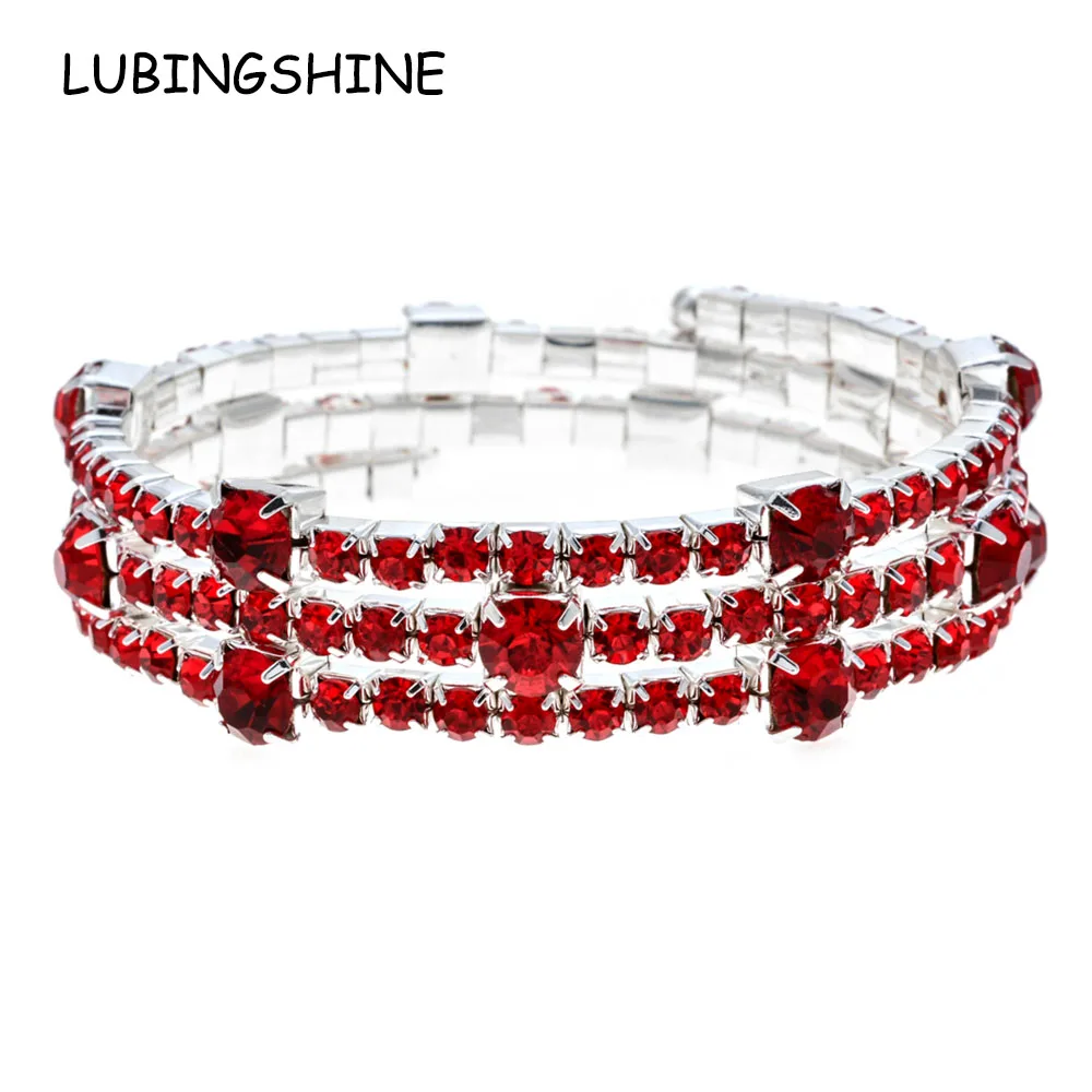

Multilayer Wide Silver Crystal Bracelets&Bangles for Women Rhinestones Bracelet Open Cuff Wristband Pulseras Wedding Jewelry