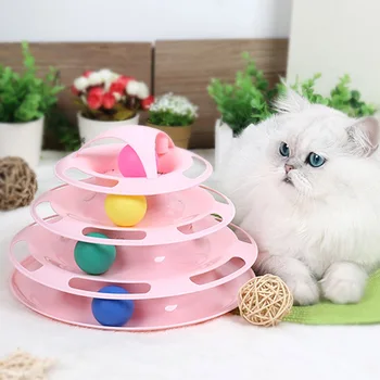 

Funny Cat Training Toy 4-Layer Kittens Entertainment Disc Turntable Cat Amusement Plate with Balls Trilaminar Cat scratcher Toy