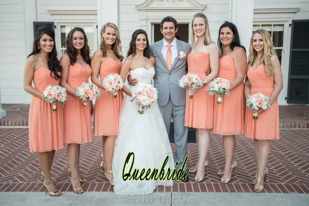 short peach bridesmaid dresses