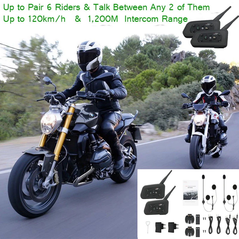 

2x BT Bluetooth Intercom Moto Motorcycle Helmet Accessories Speaker 1200m Interphone Headset Support Wireless bt-s2