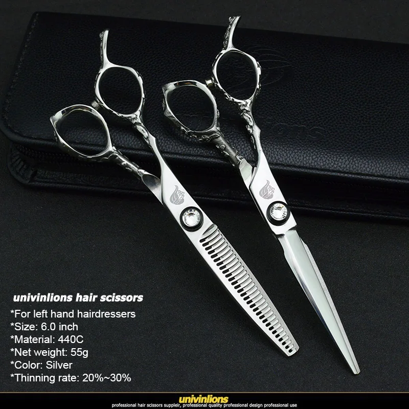 univinlions 6" left handed hairdressing scissors left hand hair scissors for salon barber left cutting lefty thinning shears