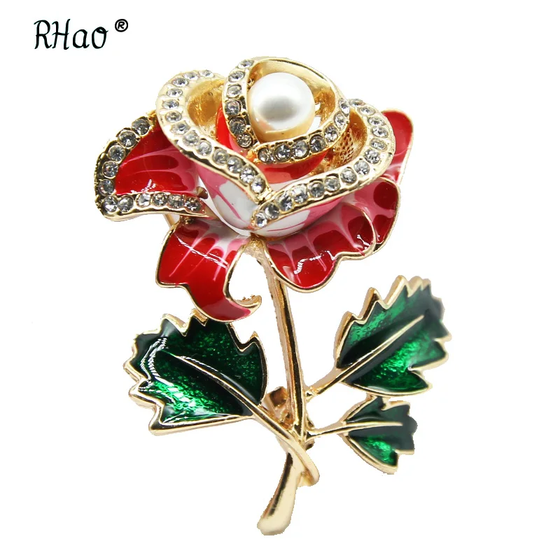 Красная эмалированная брошь RHao в форме розы Корсажная цветка тюльпана