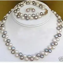 Благородство кварцевый кристалл 2 ряда черный белый жемчуг ожерелье браслет серьги град покрытием