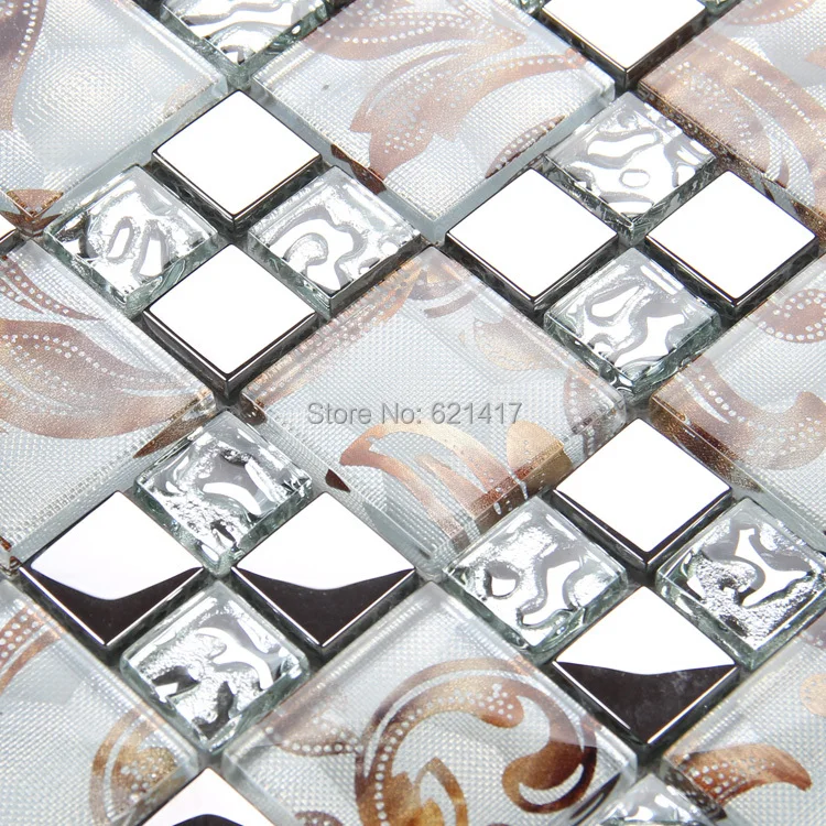 

art painting glossy glass mixed metal mosaic tiles kitchen back splash mosaic bathroom shower 12x12" mosaic on mesh HMB1441