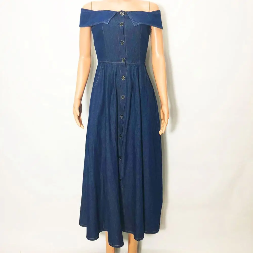 Off Shoulder Casual Denim Jeans Dress Women Button sleeveless Bodycon Dress 2019 Autumn Winter Party Sexy Club Female Dresses
