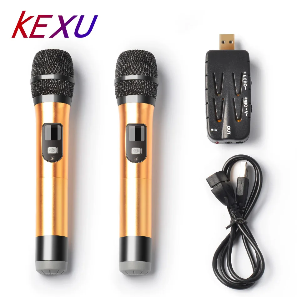 KEXU 2 шт. беспроводной двухканальный USB микрофон для караоке конференции лекции