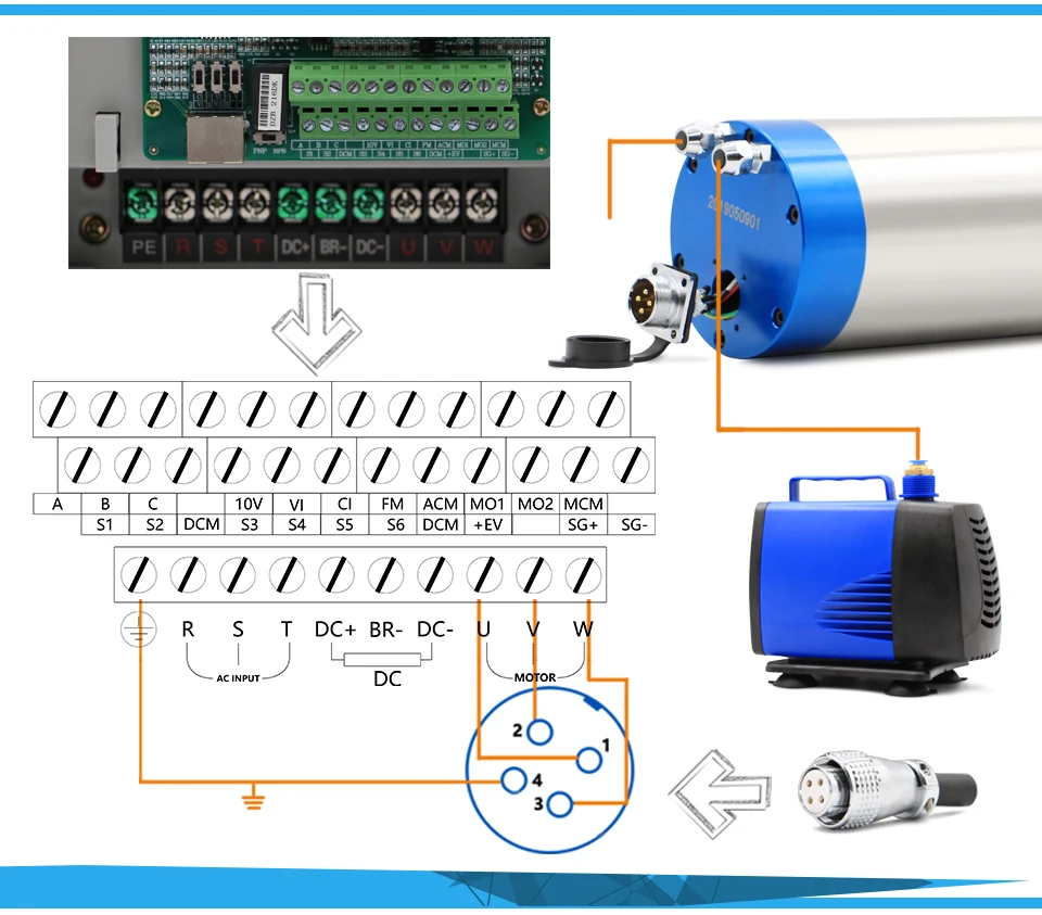 Metal working spindle 3.5kw ER20 water cooled spindle motor pole=4, 800Hz used for metal,copper,iron,stainless steel etc