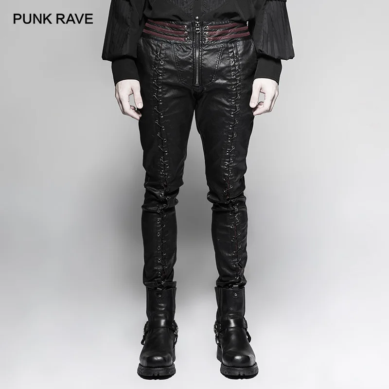 Панк рейв мужской Готический винтажный костюм вампира эластичные брюки панк хеви-метал кожаные зауженные брюки уличная хип хоп брюки