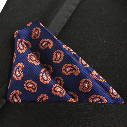 

Lingyao Luxury pocket square high quality woven handkerchiefs blue with orange paisley floral hanky for dinner party