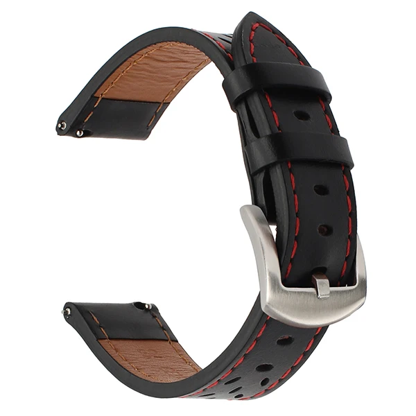 Black S IWonow 22 мм ремешок из натуральной кожи для samsung gear S3 Galaxy Watch 46 мм R800 Quick Release Band сталь застежка ремешок на запястье - Цвет ремешка: Black S