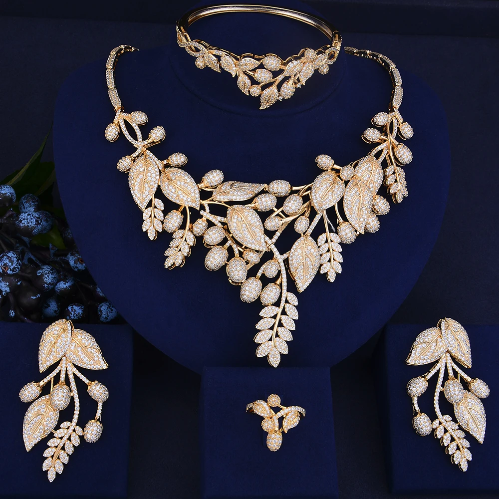 GODKI Unique Luxury Leaf Flower African Cubic Zircon CZ Nigerian Jewelry sets For Women Wedding Indian Beads Bridal Jewelry Sets