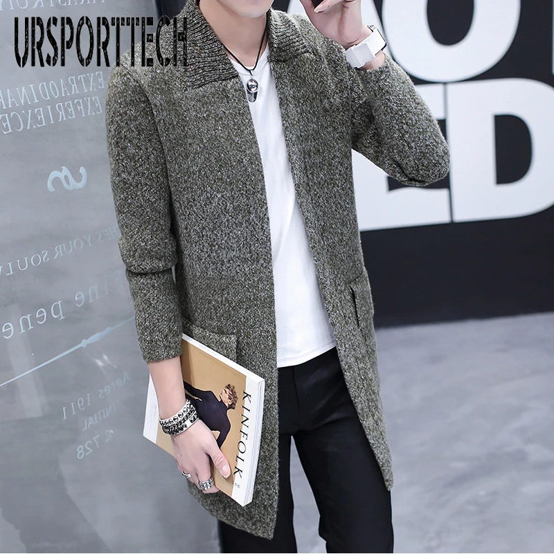 Spring And Autumn Long Knit Cardigan Sweater Men's Korean Version Of The Self-Cultivation Solid Color Coat Trend Fashion