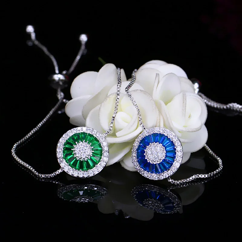 Pera Trendy Summer Style Charm Adjustable Size Green Bangle Cubic Zirconia Big Round Bracelet For Women Party Jewelry Gift B130