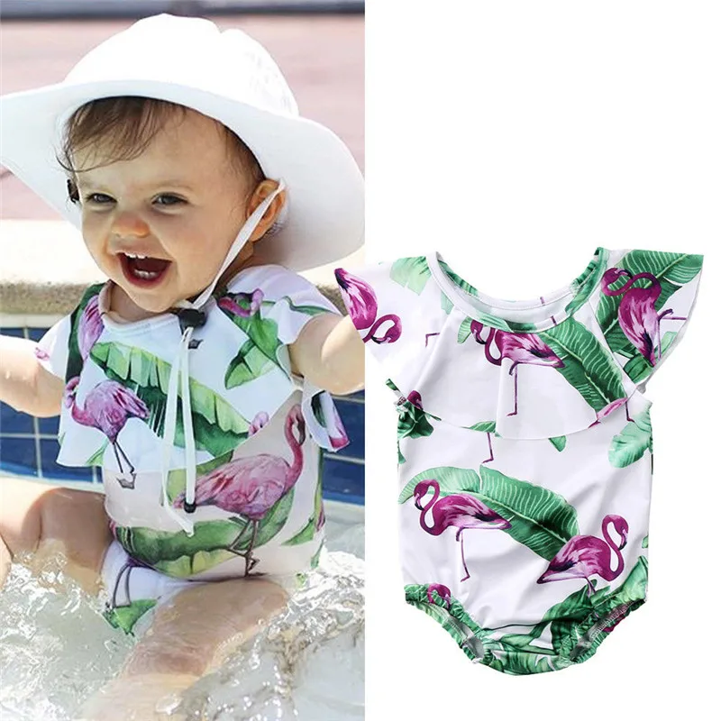 

Novelty Toddler Kids Baby Girl Ruffle Flamingo Green Leaf Print Swimsuit Swimwear Bikini Bathing Beachwear Summer Clothing 6M-4T