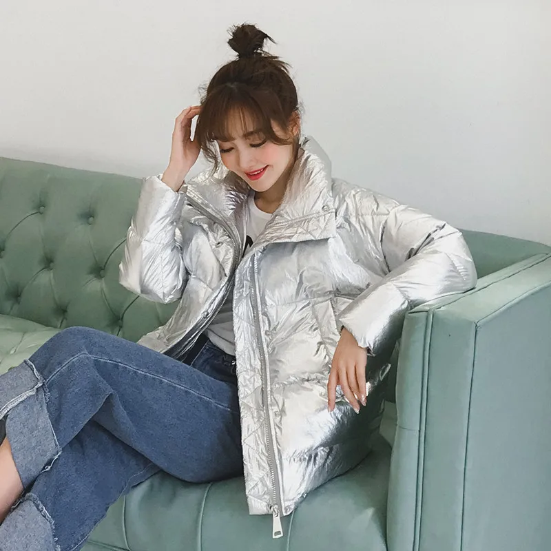 Fitaylor Women Winter Jackets Short Silver Metal Warm Duck Down Coat 2018 Ultra Light Ladies Down Parkas