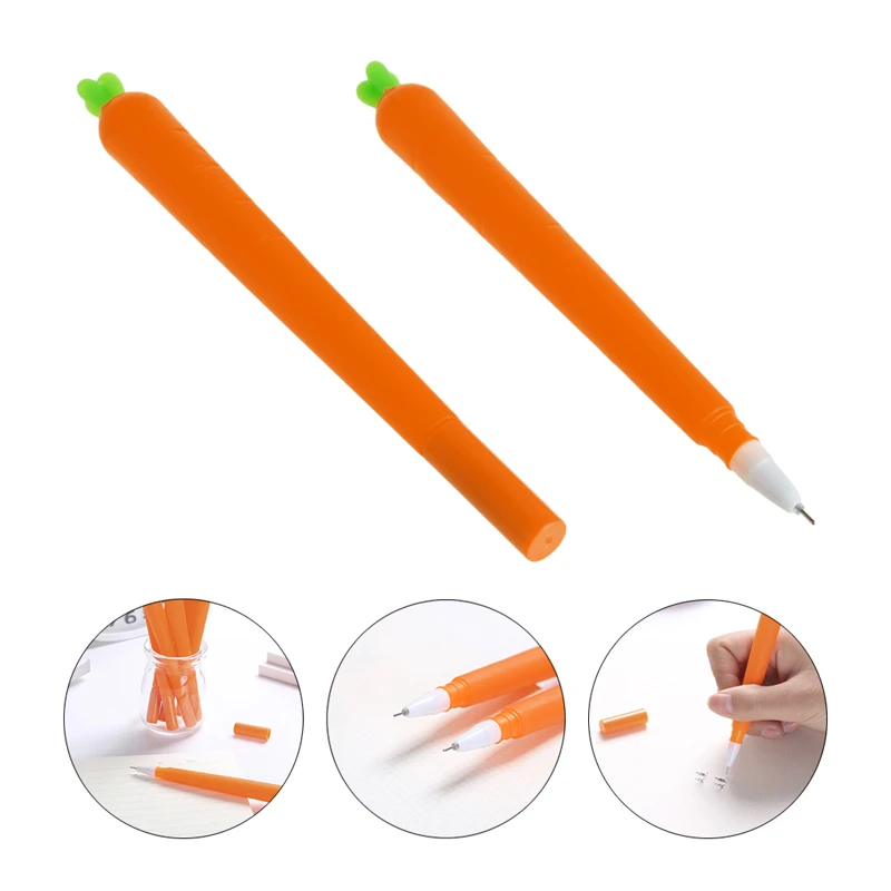 

2Pcs Cute Cartoon Carrot Student Ballpoint Pen Neutral Stationery Office Gift