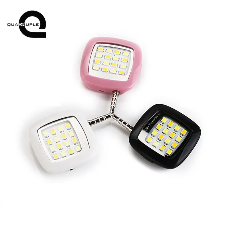 

Quadruple 16 LED Flash Light Adjustable Fill light For iPhone Android Phones Universal Selfie Sync Video Light Lamp Flashlight