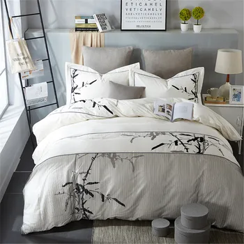 

YeeKin 40S Egyptian Cotton Embroidery Chinese Style Ink Painting Bamboo Bedding Egyptian Cotton Embroidery Men's Duver Cover Set