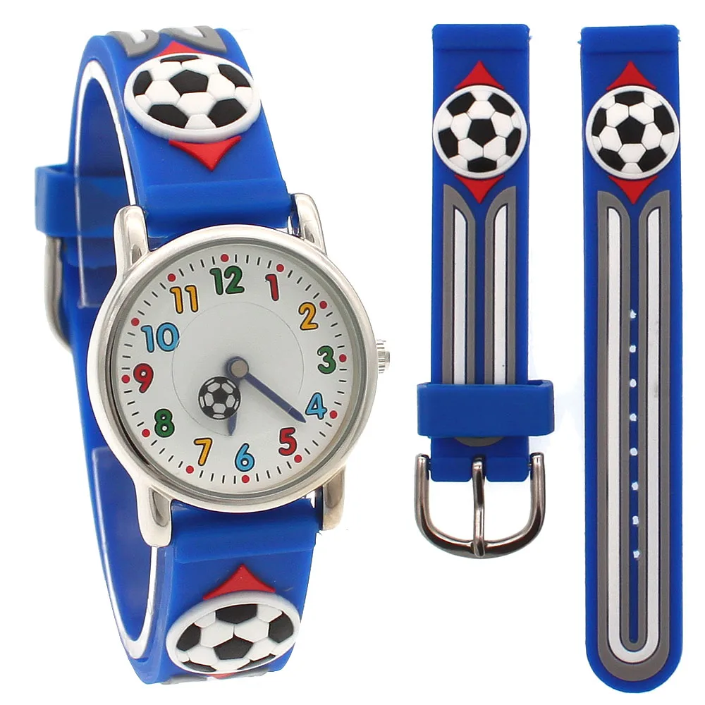 Часы для девочек с рисунком автобуса динозавра, 3d Силиконовые Детские часы для мальчиков и девочек, кварцевые часы для детей, спортивные часы, подарок для детей, водонепроницаемые часы - Цвет: Football Blue stripe