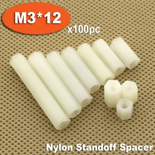 

100pcs M3 x 12mm White Plastic Nylon Hexagon Hex Female Thread Nuts Standoff Spacer Pillars