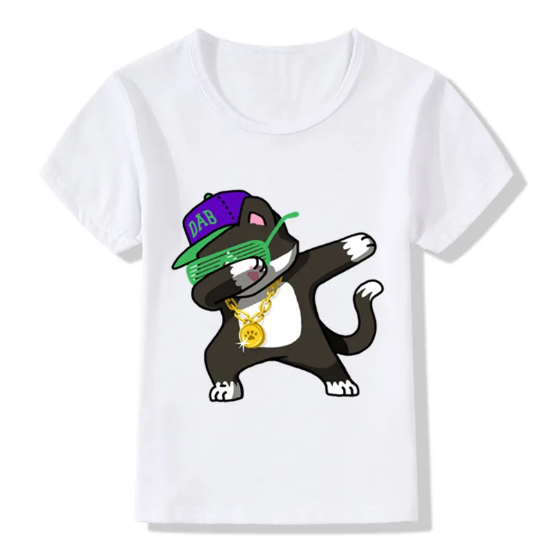 Забавная футболка с рисунком единорога для мальчиков детская летняя футболка с кроликом, котом, пандой, собакой одежда для маленьких девочек HKP2081 - Цвет: whiteB
