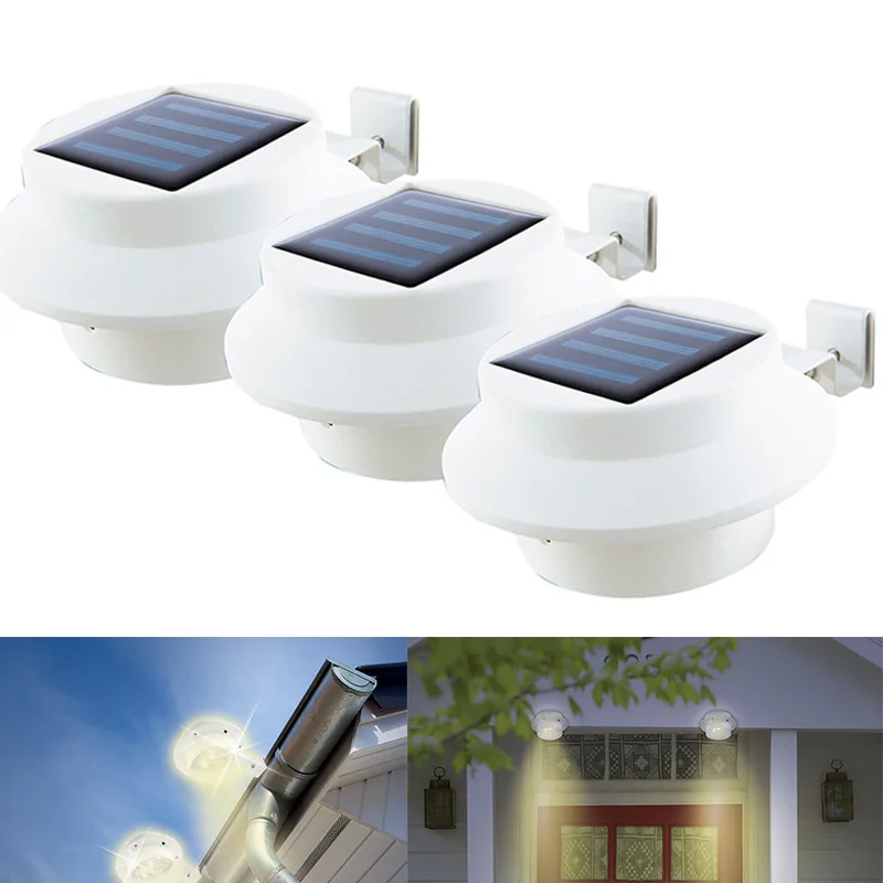 

3Pcs LED Solar Light Gutters Luminaires Set Fence Hallway Home Lighting Security Lamp CLH@8