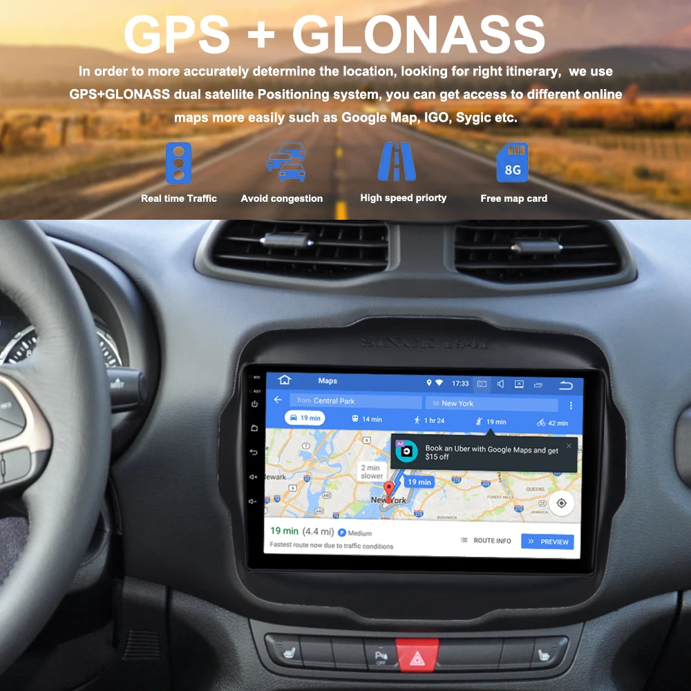 Sale Car Radio GPS for Jeep Renegade Android 8.0 2015 2016 2017 2018 with canbus 9" IPS Screen Auto Stereo NAVI 4G WIFI RDS USB BT 2
