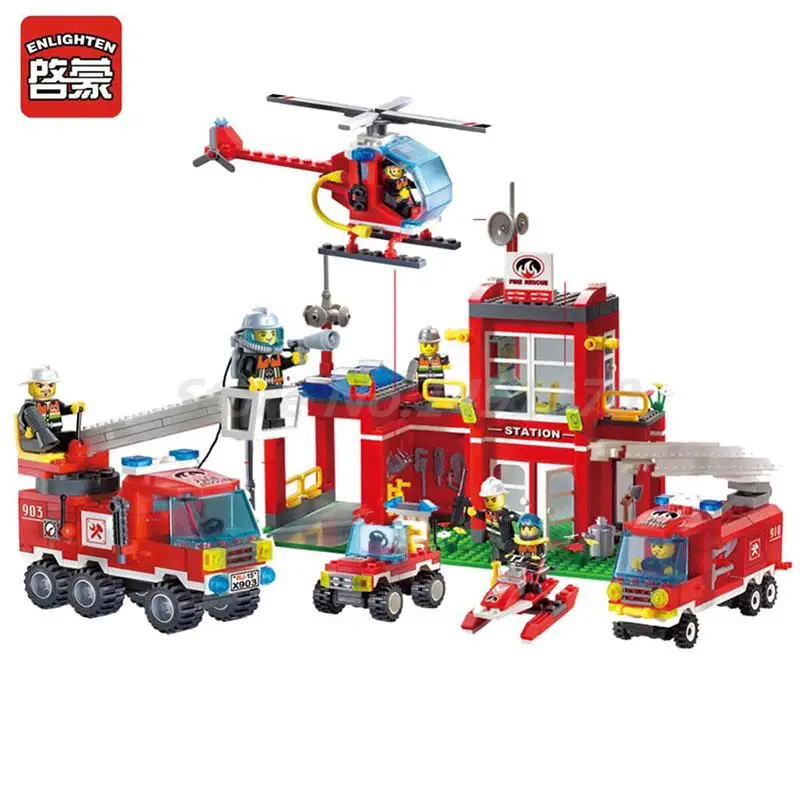 

Enlighten Building Block 2 In 1 Fire Fighting Truck Fire Rescue Fire Station 4 Figures Educational Toys For Children Gifts