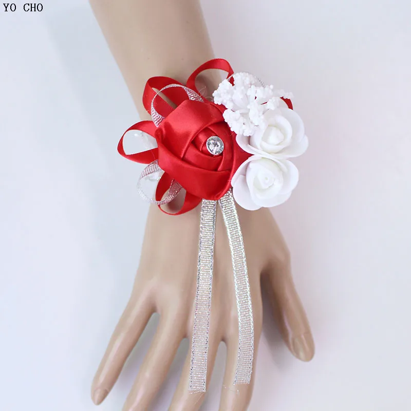 wedding wrist corsage Bracelet bridesmaid rose silk white pink marriage wrist corsage  (260)