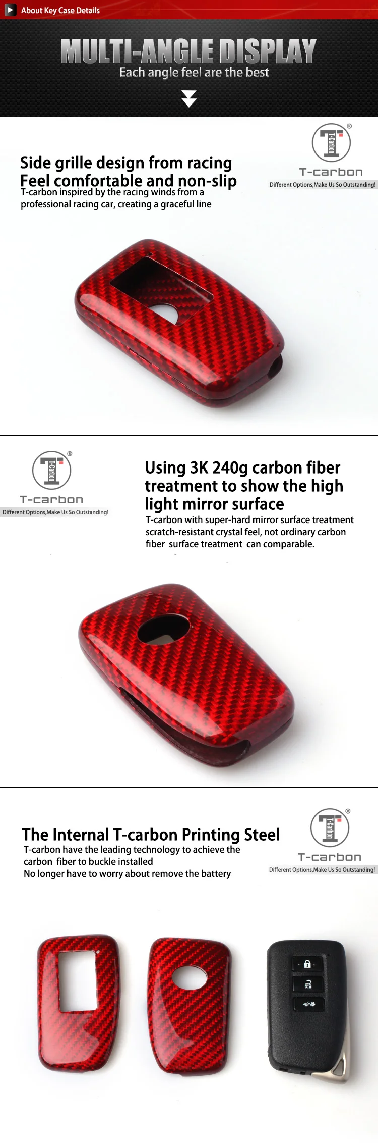 T-carbon glass carbon fiber Автомобильный Брелок чехол для Lexus 3 кнопки