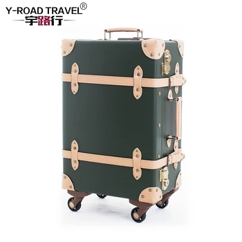

Vintage Suitcase Rolling Luggage Spinner Women Carry On Bag Retro Cabin Trolley Suitcases On Universal Wheels