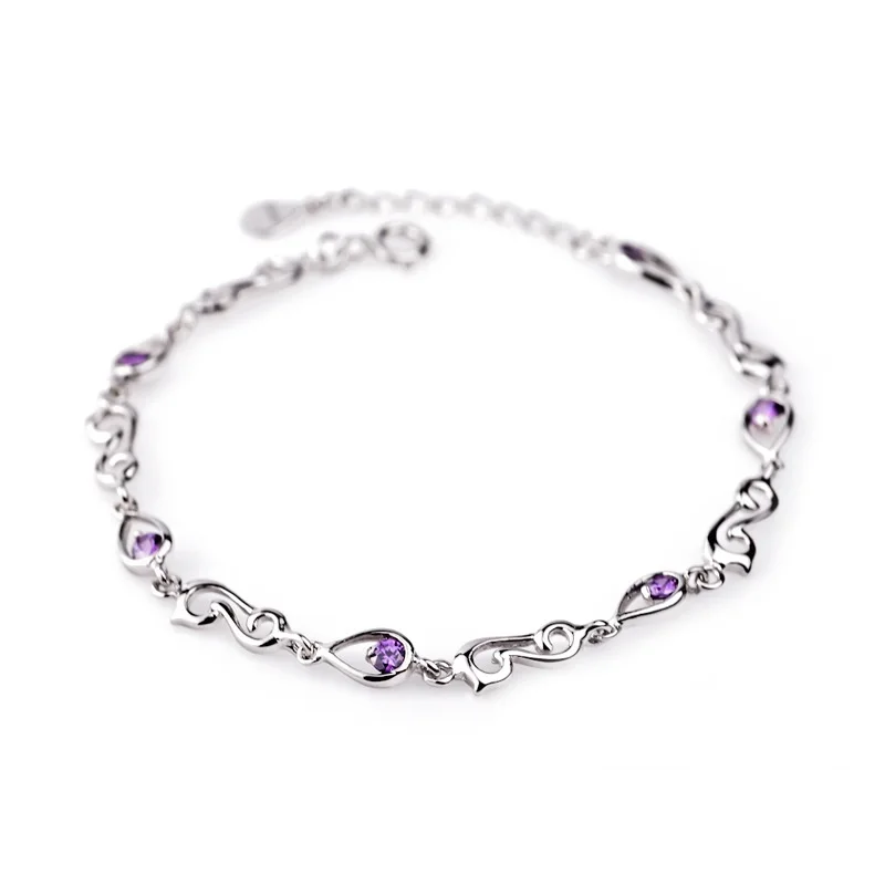 style-b--6.8inch Красивые фиолетовый кубический циркон кристалл браслет Настоящее серебро чистый 925 серебряные ювелирные изделия женские модные браслеты Свадебная вечеринка - Окраска металла: style-b--6.8inch