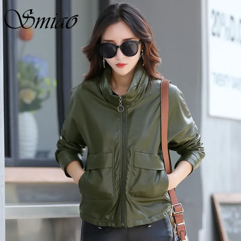 

Smiao 2018 Faux Leather Jackets For Women PU Loose Plus Coat Female Spring Jacket Fashion Clothes Casual Brown Black Motorbikes
