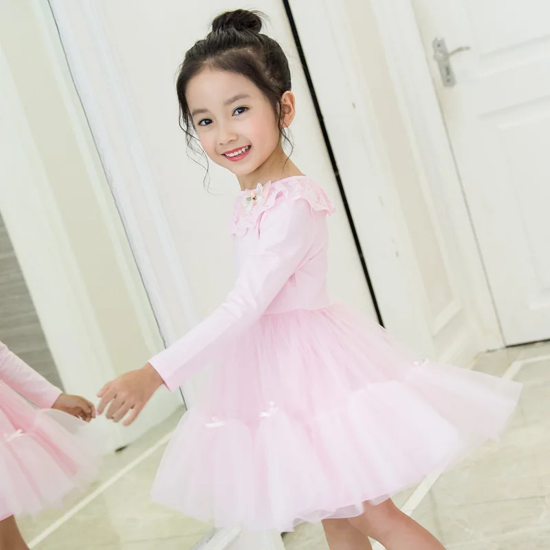 

Baby Girls Long Sleeve Dress 4 6 8 10 12 Years Kids Light Purple Cotton Lining Lace Tutu Dress Girls Spring Party Costume 11M08