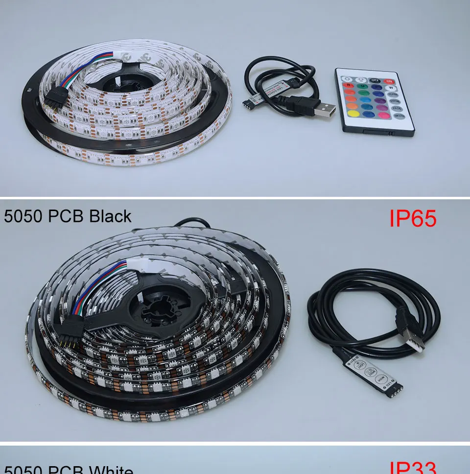 Светодиодная лента черный PCB 5V USB зарядное устройство 5050 RGB Светодиодная лента светильник ТВ ПОДСВЕТКА лента лампа RGB пульт дистанционного управления 1 м 2 м 3 м 4 м 5 м