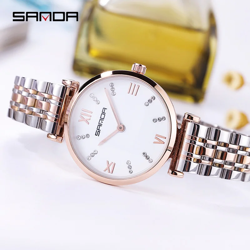 SANDA 235 супер тонкие часы из розового золота и нержавеющей стали для женщин Топ бренд Роскошные повседневные часы женские наручные часы Relogio Feminino
