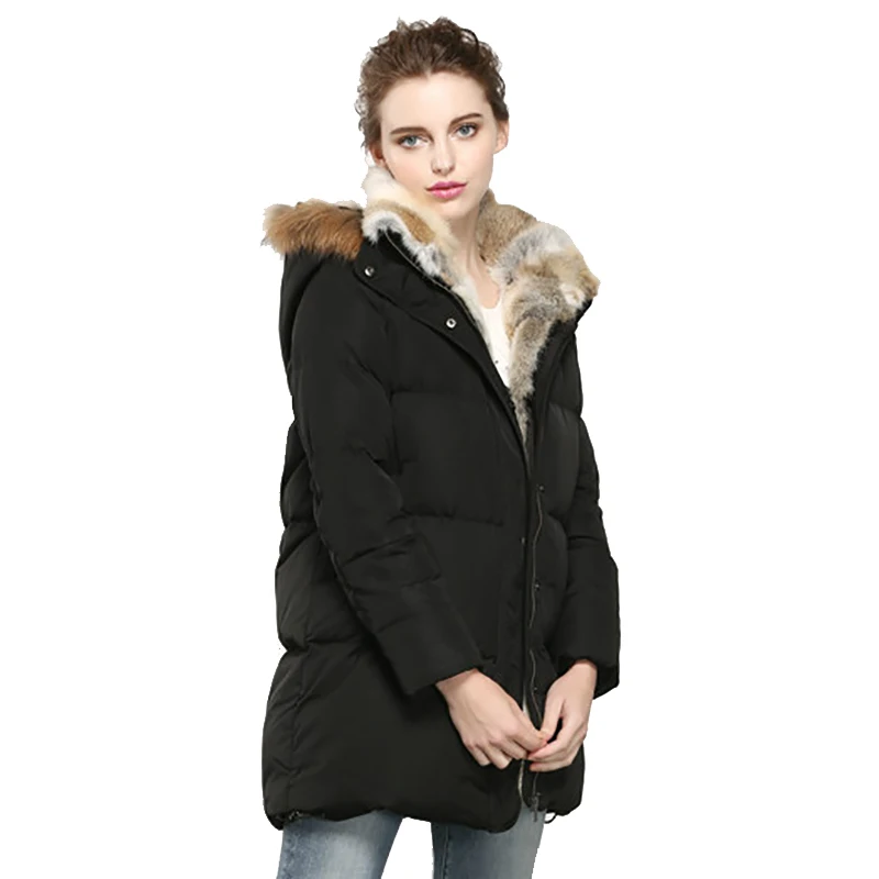 Winter Jacket Womens Down Coat Real Rabbit Fur Hooded Parkas White Goose Down Coats Women Jackets Warm Parka Brand High Quality