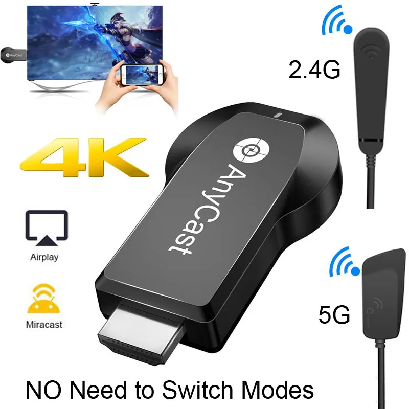 4K AnyCast 2.4G 5G HDMI Wireless WiFi Display Dongle Video Adapter Airplay Android Netflix Miracast Cast YouTube Chrome iOS 12