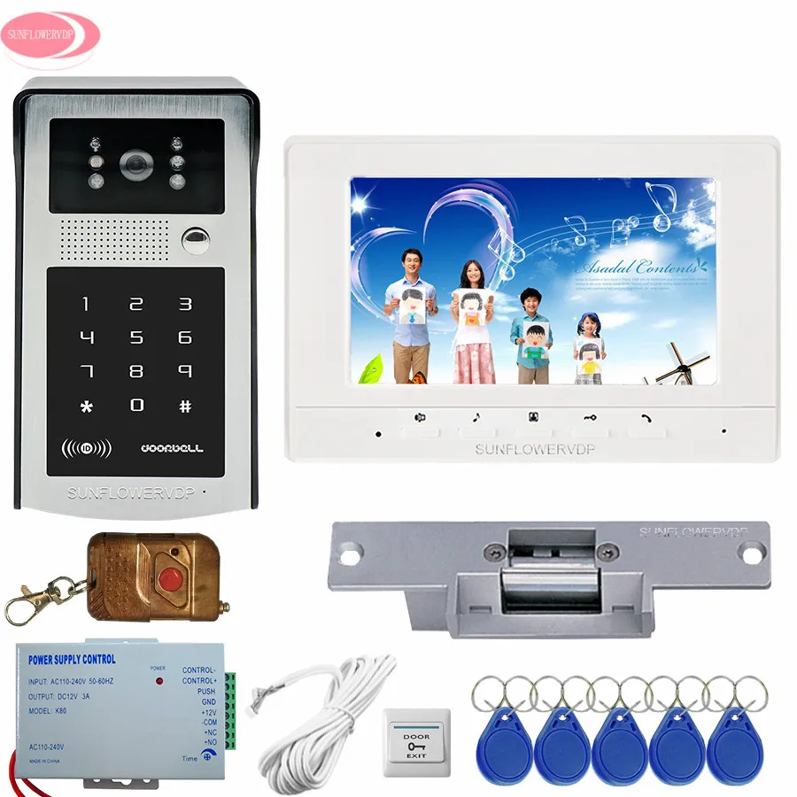 Wireless Remote Control Home Video Door Phone Entry System Rfid Cards Doorbell Outdoor IR Code Keypad Camera +Electric Door Lock