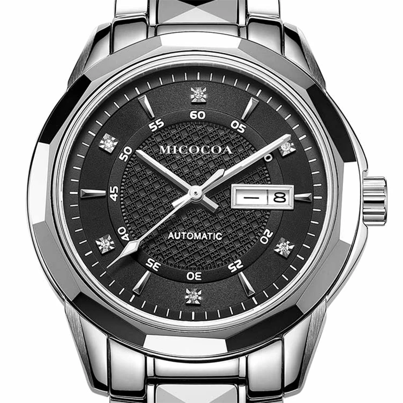 MICOCOA الرجال الميكانيكية ووتش التنغستن الصلب الذكور المرأة التلقائي المعصم ساعة التقويم للماء ووتش