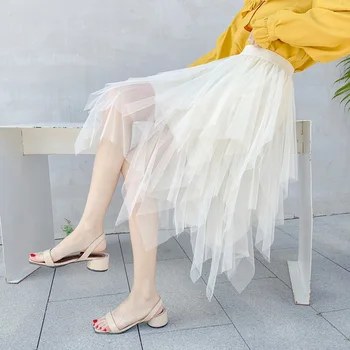 

Asymmetrical Skirt Long Tulle Skirt Adult Korean Midi High Waist Skirts Womens Faldas Mujer Moda 2019 Mesh Streetwear Saias Jupe