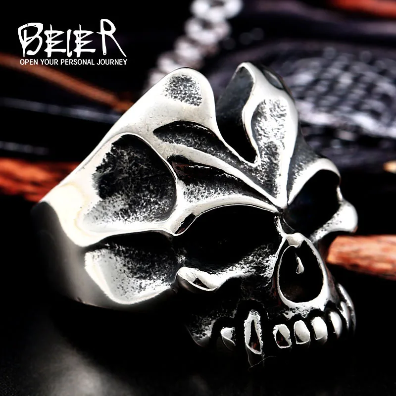 BEIER New Head Skull Ring Stainless Steel Lion People Punk Motorcycle Biker Jewelry For Man And Boy BR8-356