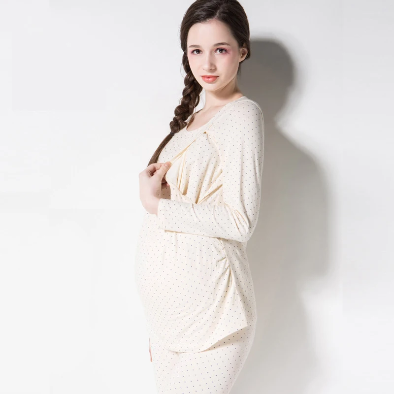 

Autumn Nursing Pajamas for Maternity Clothes for Pregnant Women Cotton Breastfeeding Sleepwear Suits Mother Breast Feeding
