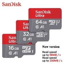 Двойной Флеш-накопитель SanDisk 64 Гб class10 карты памяти 100 МБ/с. ультра micro sd карта, 32 Гб оперативной памяти, 16 Гб встроенной памяти, 98 МБ/s16gb TF/микро sd карты официальный проверки
