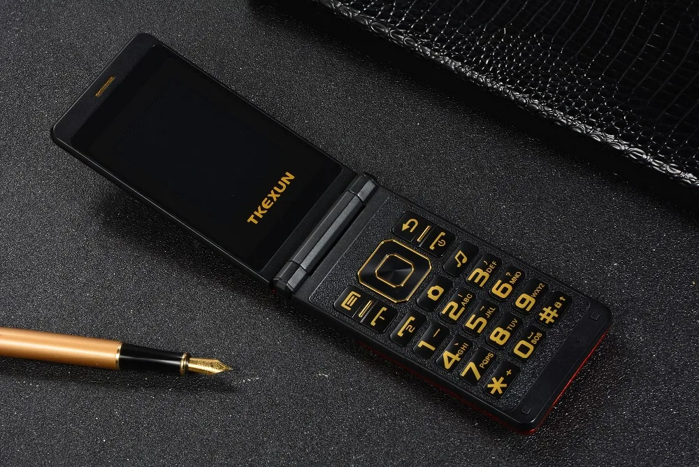 Самый дешевый двойной экран мобильного телефона с кошельком отделениями для TKEXUN G300 2,6 дюймов Роскошный телефон для пожилых людей Quad band GPRS двойная sim карта Особенности мобильного телефона