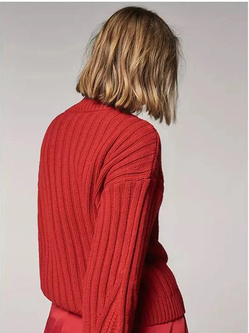 Ordifree осенне-зимний женский вязаный свитер, пуловер, повседневный джемпер большого размера, красный теплый свитер с высоким воротом