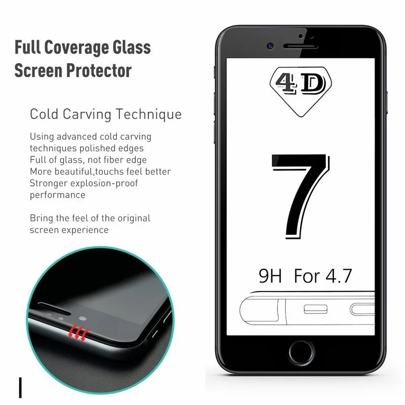 Ascromy For iPhone 7 Screen Protector 4d Curved Full Cover Tempered Glass ScreenProtector Film 3D For iPhone 8 Plus 6 S 6S X 10 (3)