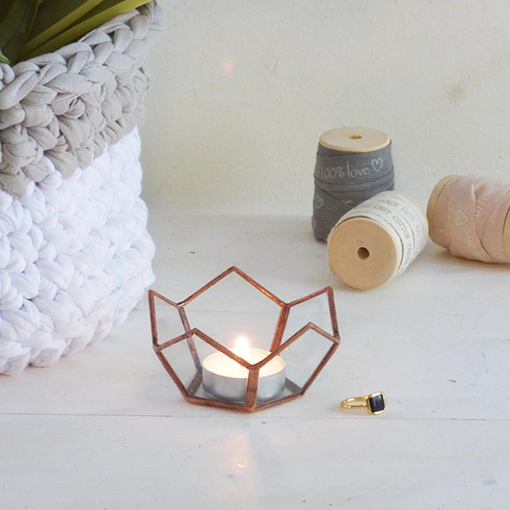 2/set Open Glass Geometric Terrarium Tabletop Succulent Plants Container Candle Holder